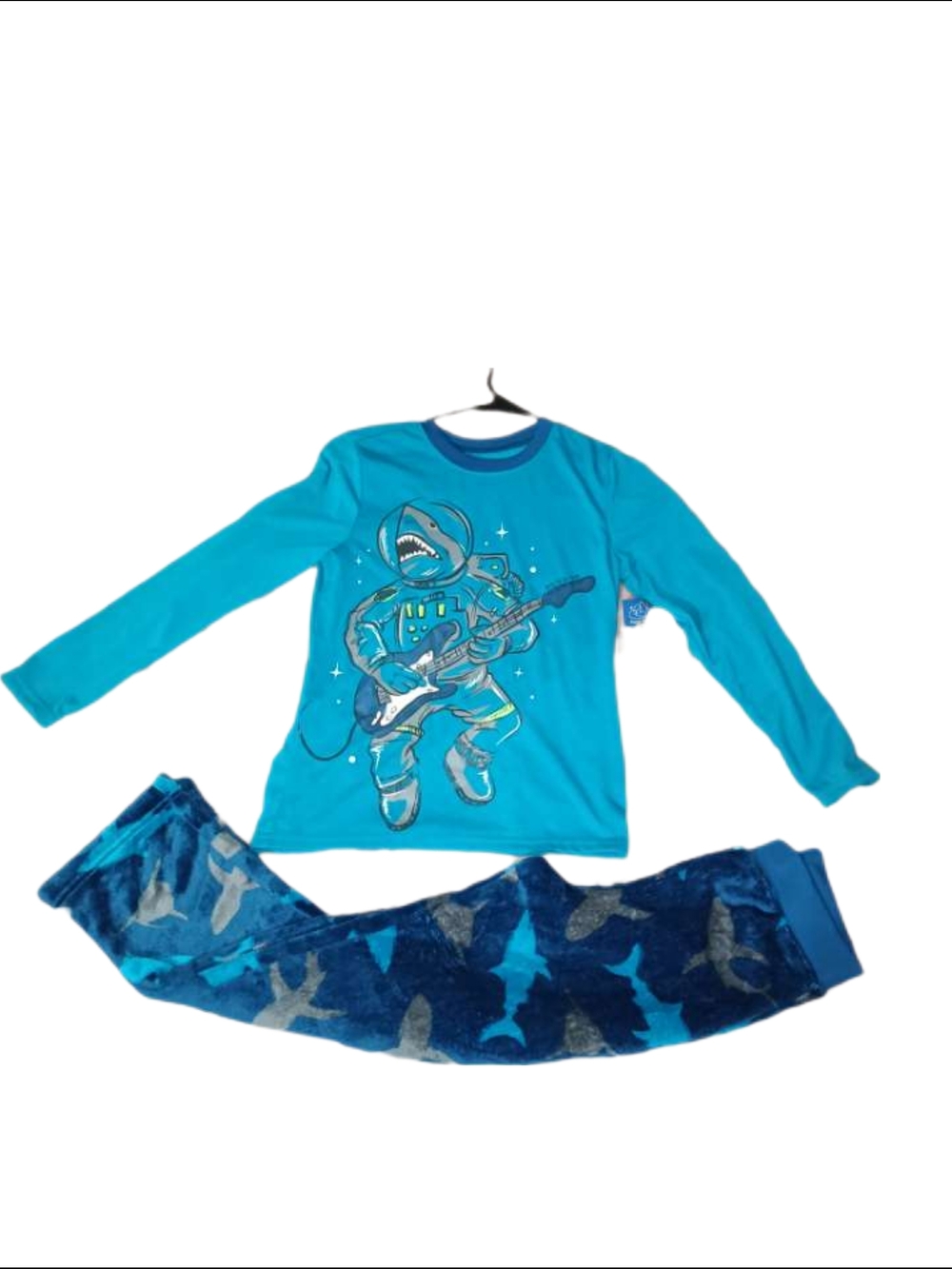 wonder nation Teal & Navy Shark Astronaut Pajama Set